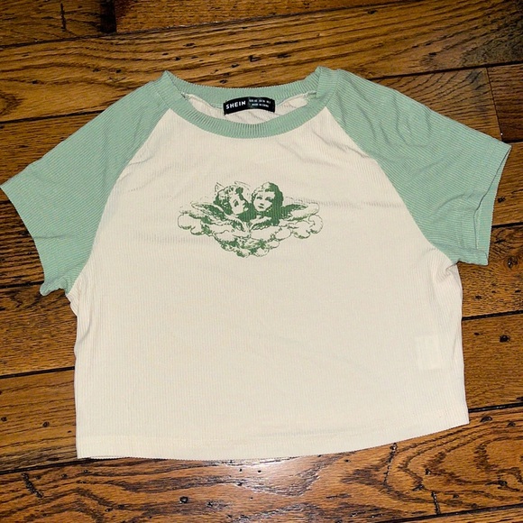 size XS SHIEN green and white angel crop top - Picture 2 of 3